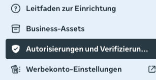 Punkt "Authorisierungen und Verifizierungen" im Meta Business Manager