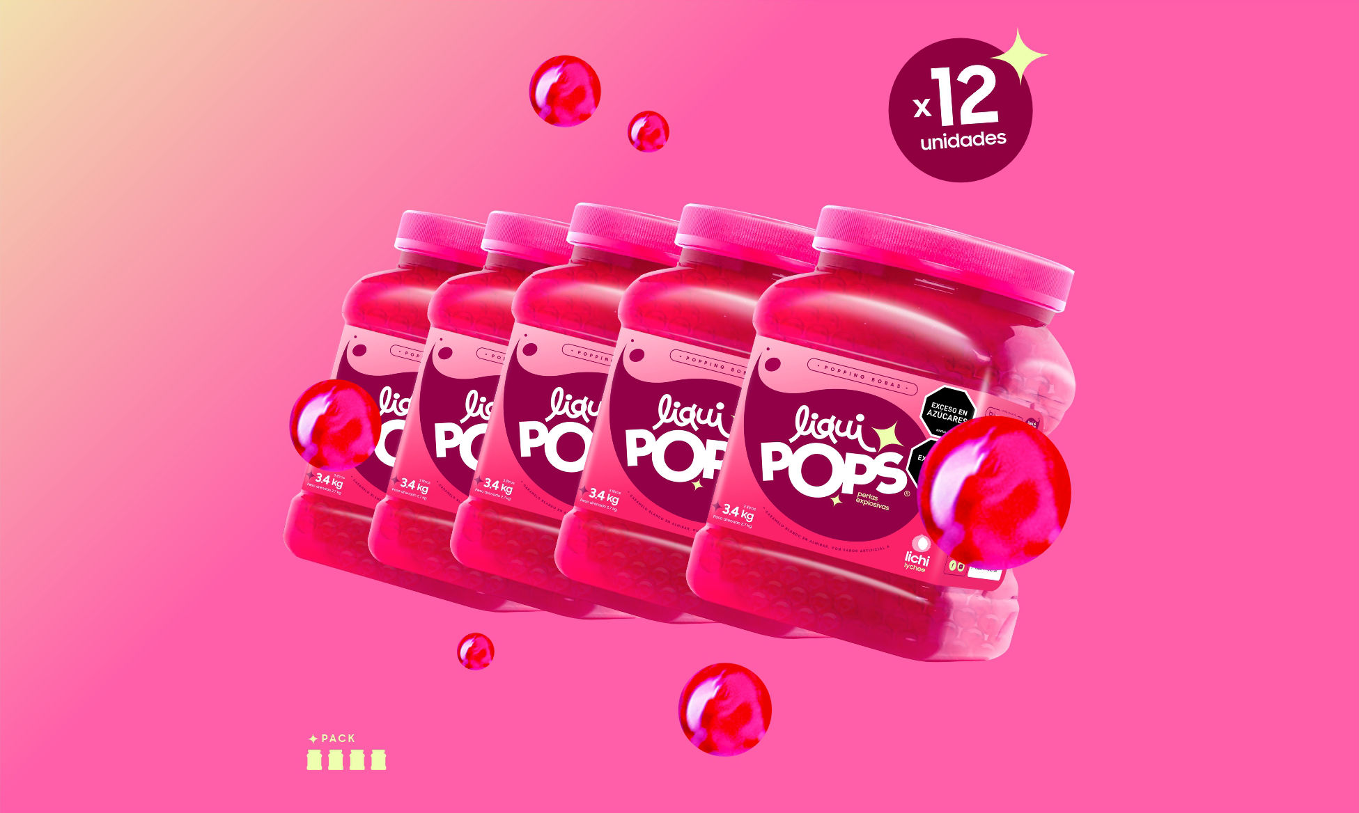 Pack x 12 unidades de 3,400 gramos  |  Lychee Liquipops 🍚
