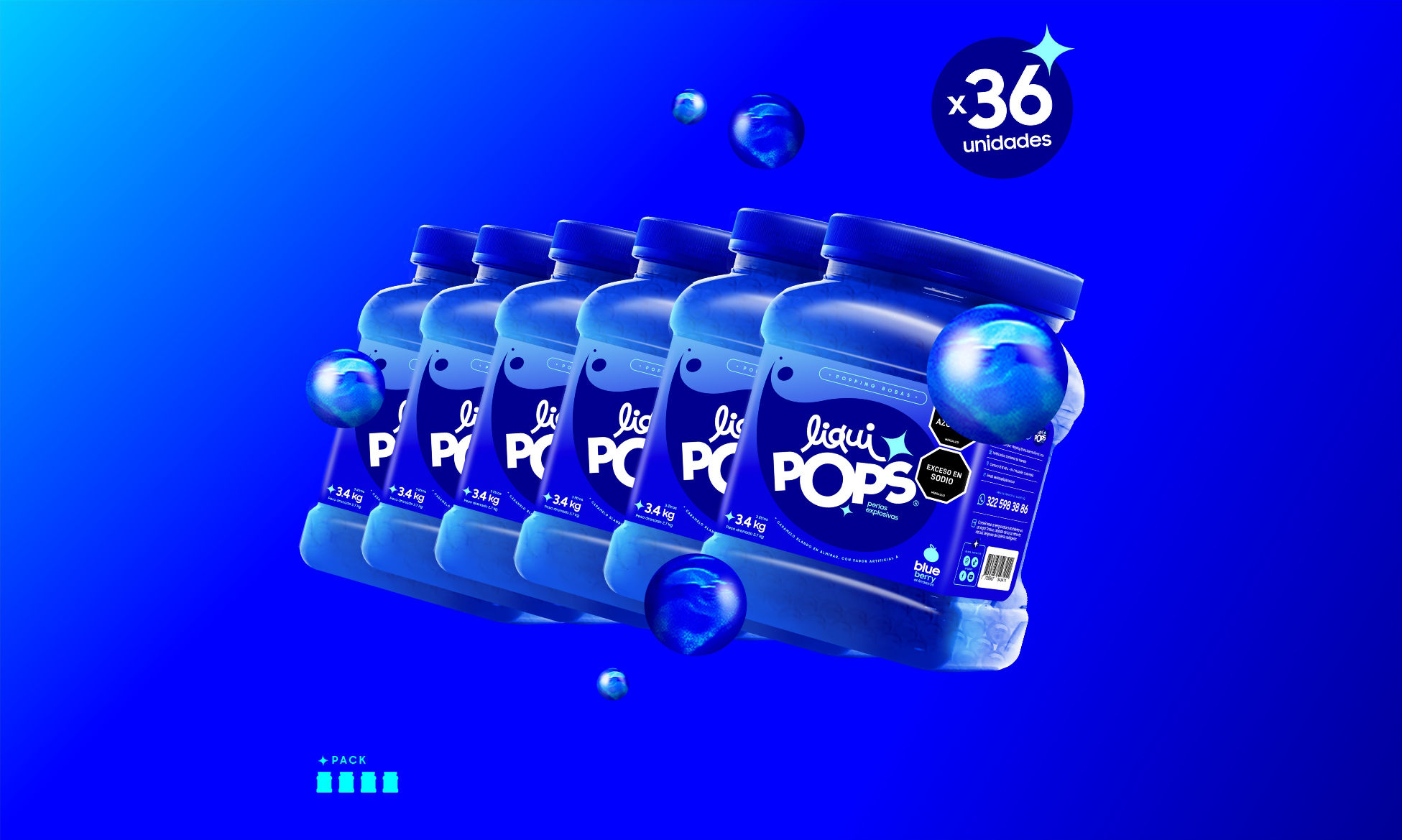 Pack x 36 unidades de 3,400 gramos  |  Blueberry Liquipops 🔵