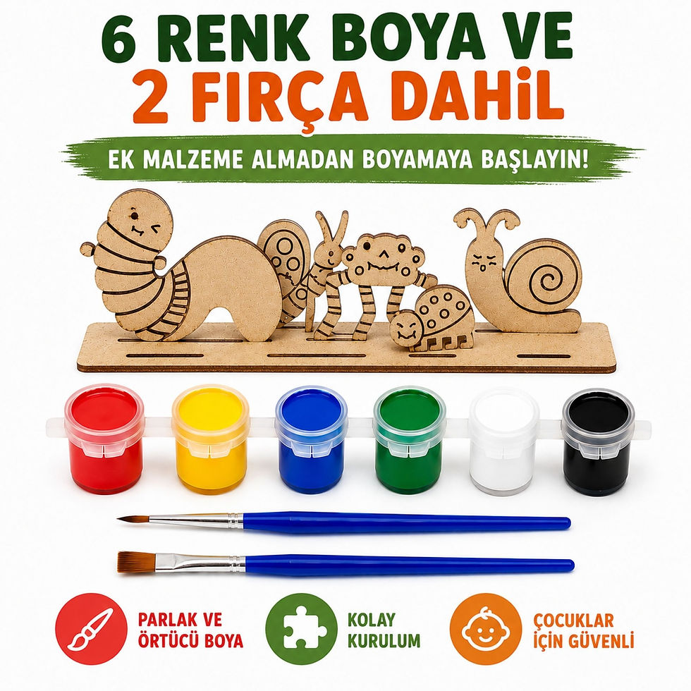 Küçük resim: Böcek Ahşap Boyama Seti – 6 Renk Boya ve 2 Fırça Dahil – 3+ Yaş