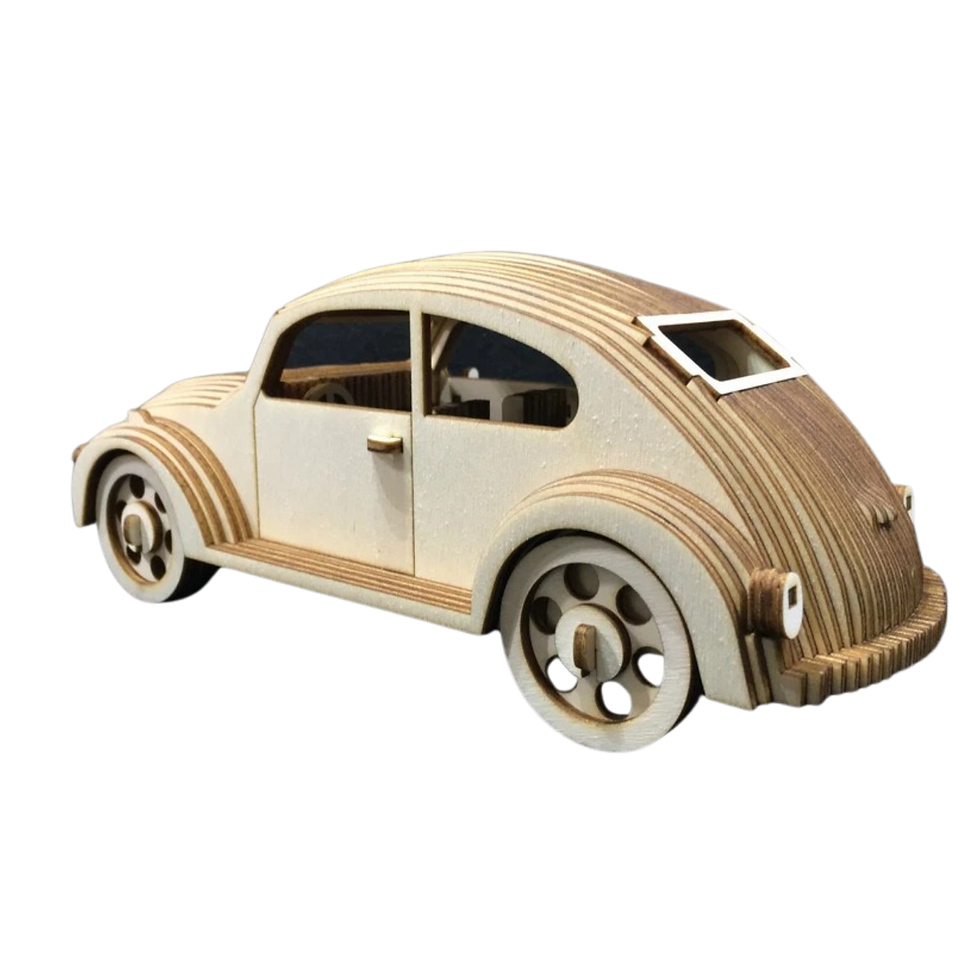 Küçük resim: Ahşap Retro Araba Maketi - Ahşap Maket 3D Model - 35x12x22cm