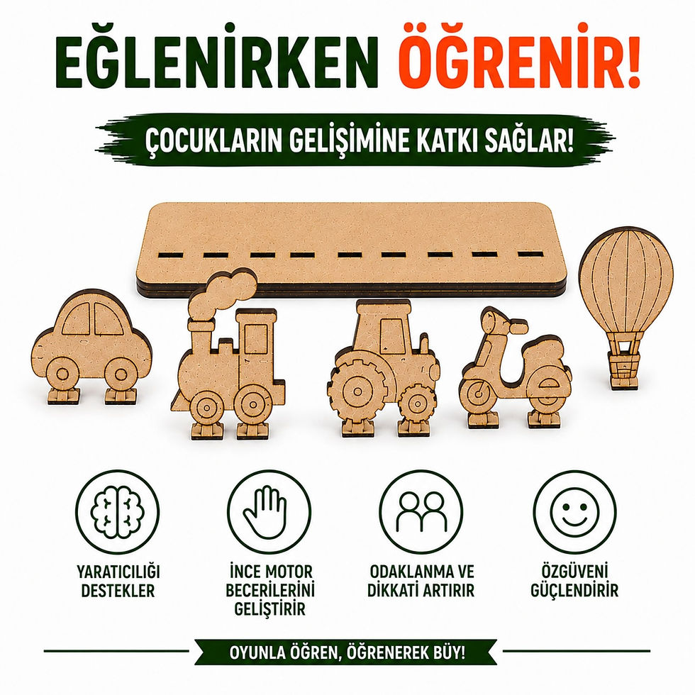 Küçük resim: Taşıtlar Ahşap Boyama Seti – 6 Renk Boya ve 2 Fırça Dahil – 3+ Yaş