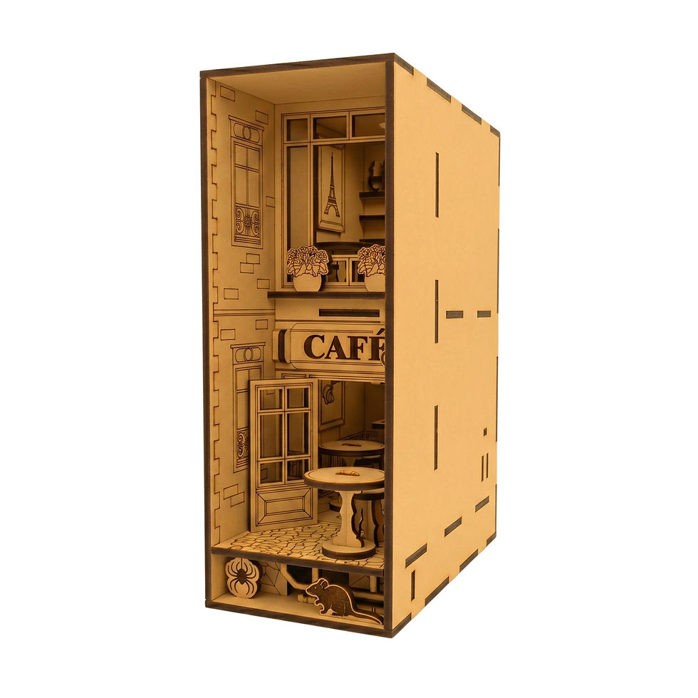 Küçük resim: Café Book Nook – Lazer Kesim Ahşap 3D Puzzle | DIY Paris Kafe Kitaplık Dekor