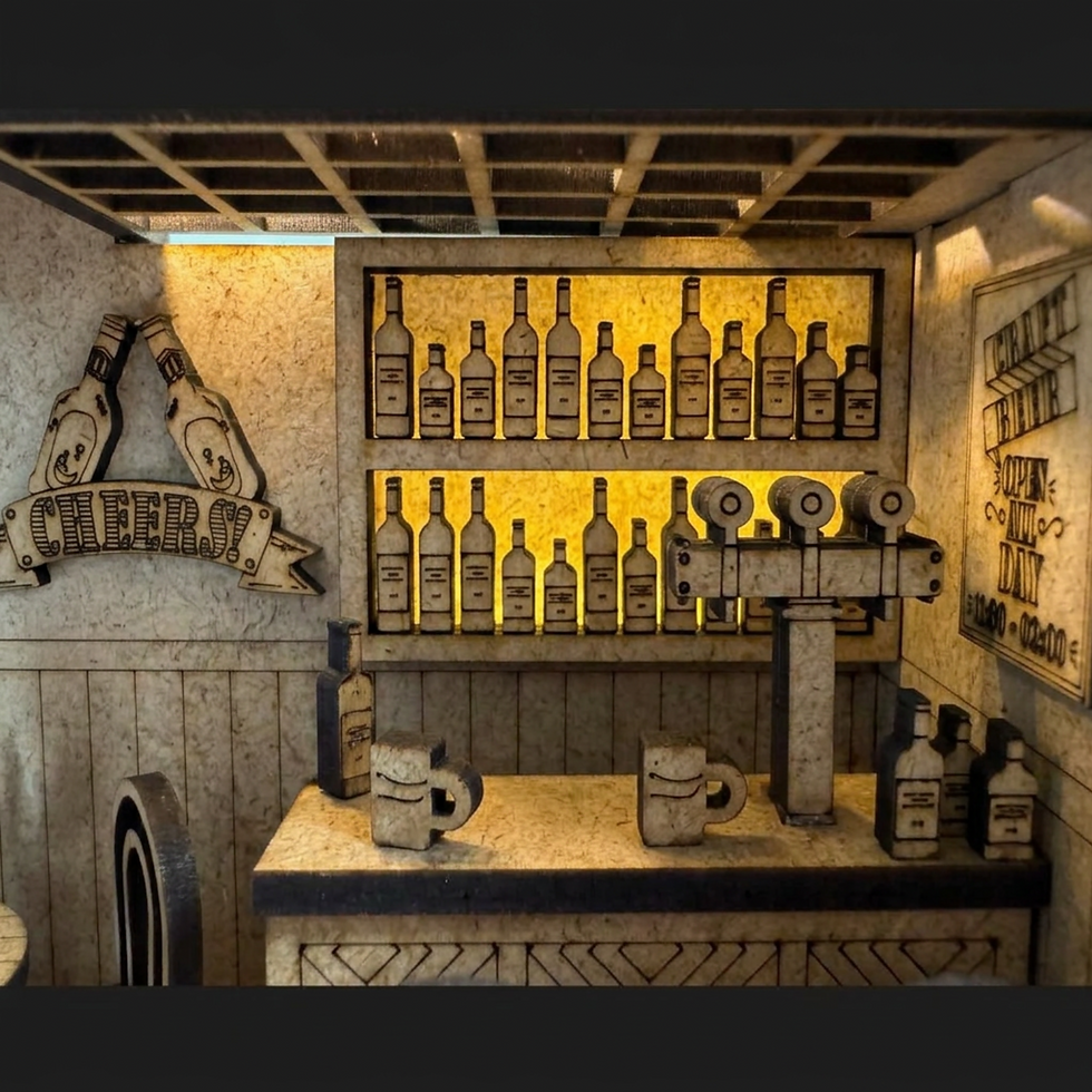 Küçük resim: Ahşap Beer House Minyatür Bar Maketi - 89 Parça Beer House Diorama DIY Hobi Seti