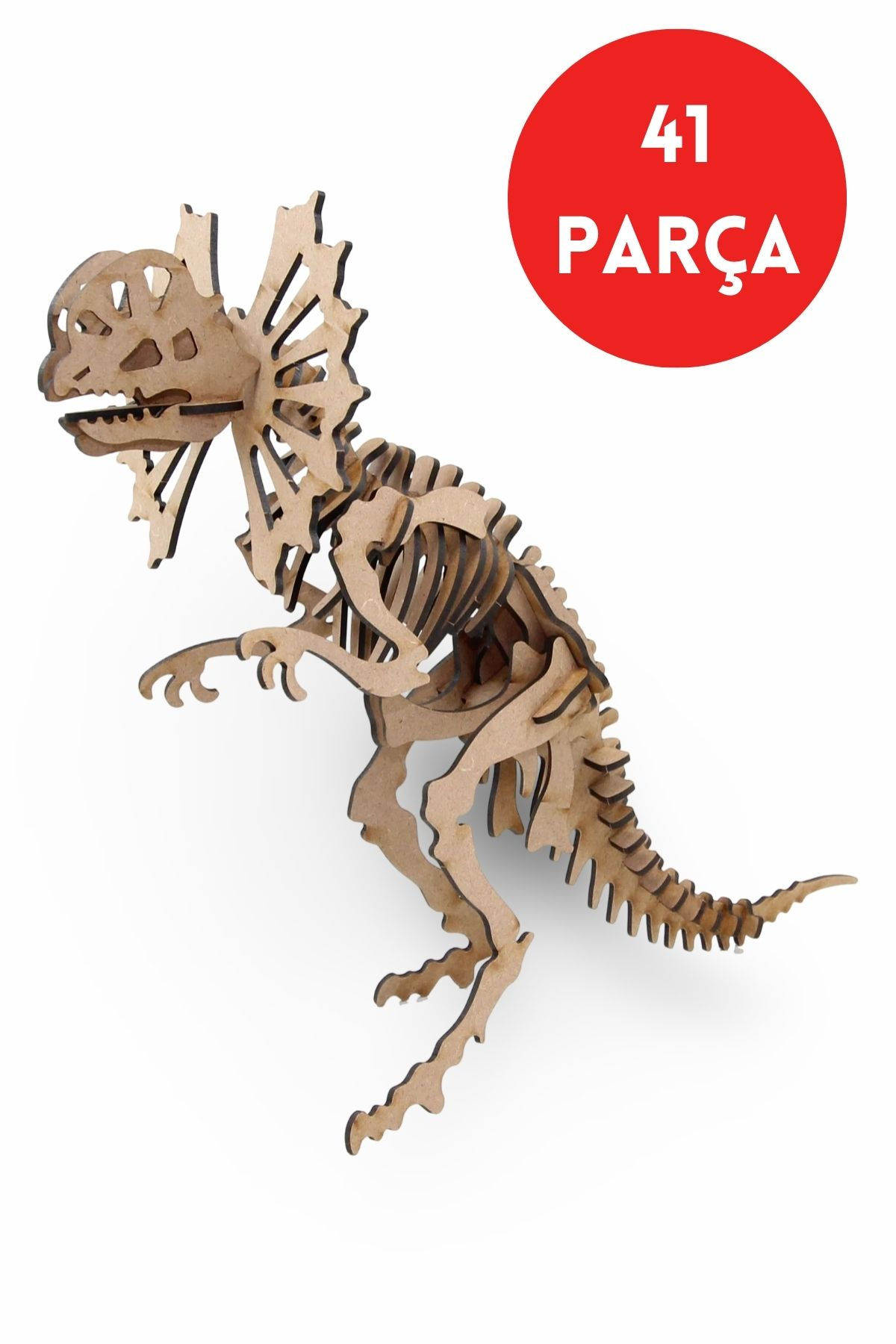 41 Parça Ceratopsier Dinozor Ahşap Maketi - 3D Eğitici Dinozor Ahşap Puzzle