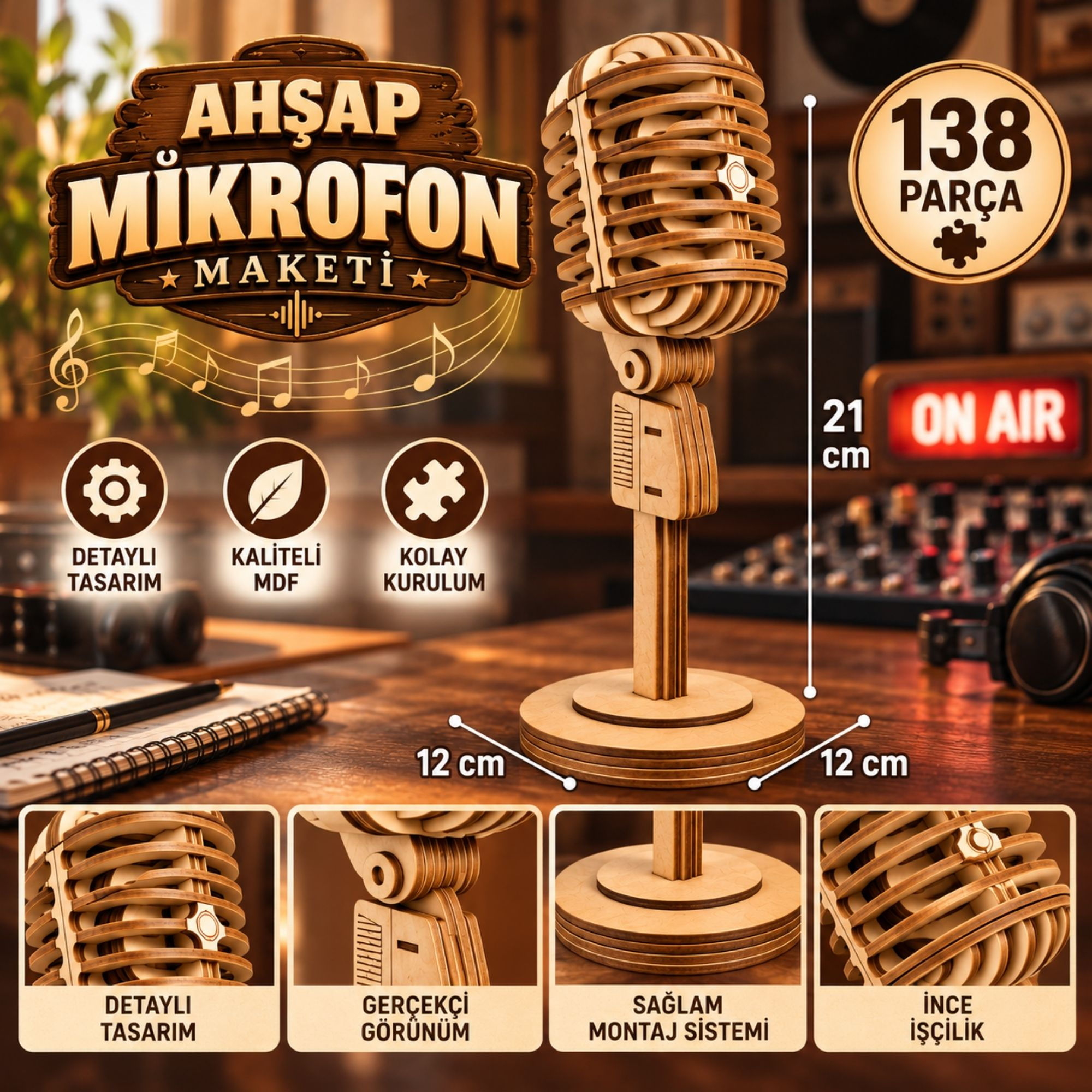 Ahşap Mikrofon Maketi – 138 Parçalı Dekoratif Model