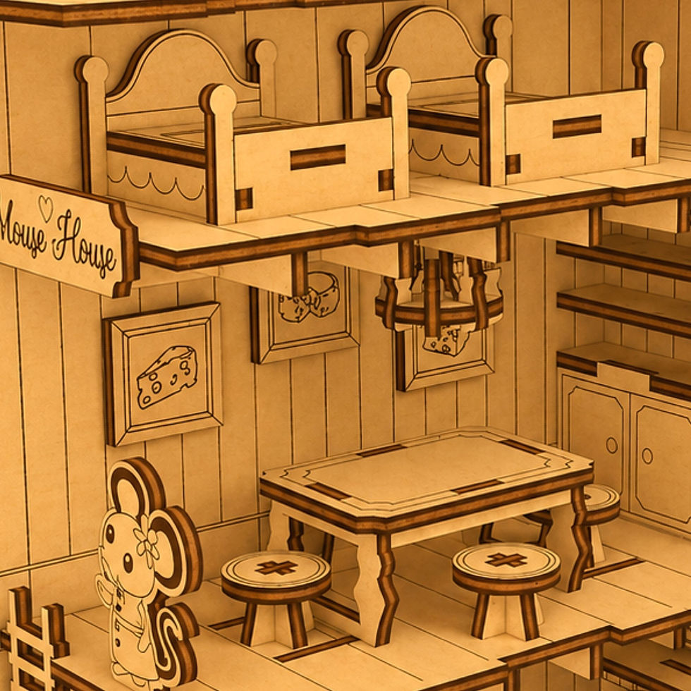 Küçük resim: Mouse House Ahşap 3D Puzzle Diorama Kitap Ayracı – Peri LED Işıklı, 106 Parça