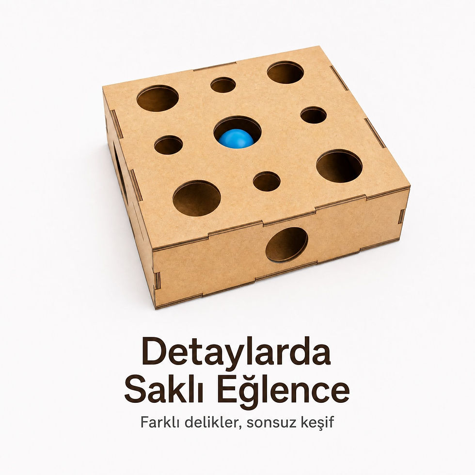 Küçük resim: Kediler İçin Zeka Oyuncağı | 4mm Ham MDF Kare Bulmaca Kutusu 24x24x7cm