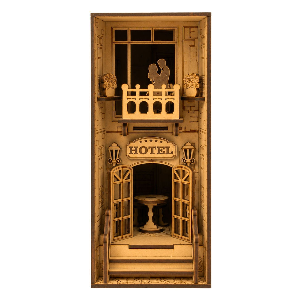 Küçük resim: Hotel Book Nook – Lazer Kesim Ahşap 3D Puzzle | DIY Otel Kitaplık Dekor