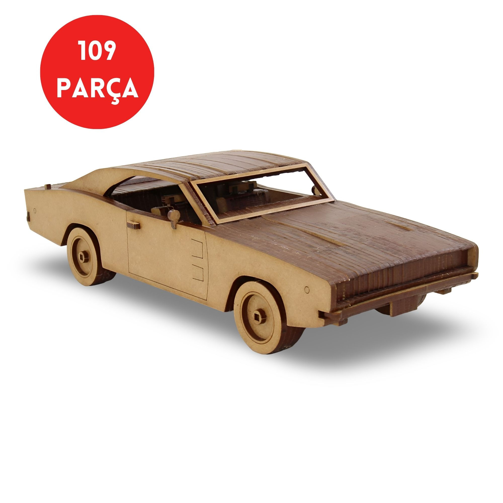 109 Parça 1968 Dodge Charger Ahşap Maket - 3D Ahşap Retro Araba Maketi