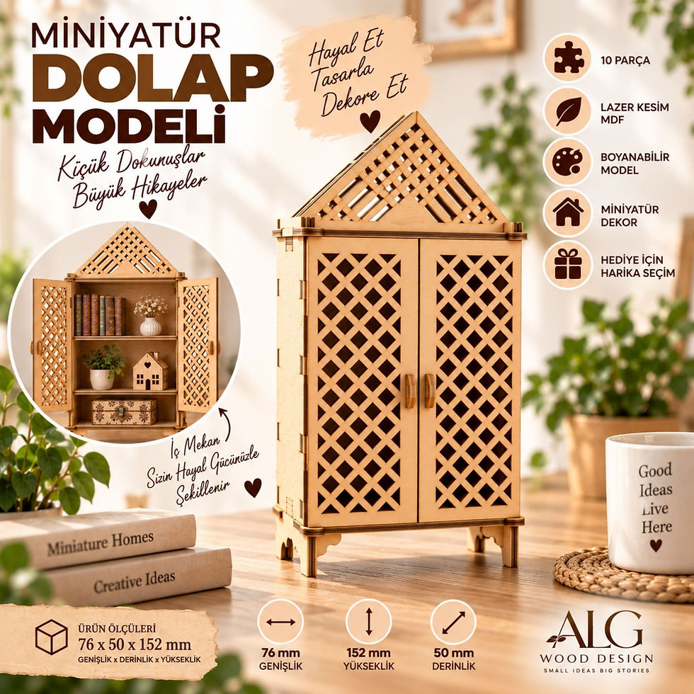 Küçük resim: Minyatür Dolap Maketi – 10 Parça MDF Ahşap 3D Model Boyanabilir Dekoratif Mobily
