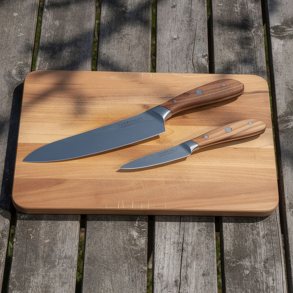 Thumbnail: Ash Wood Full Tang Swiss Diamond German Steel Chef and Paring Knife 