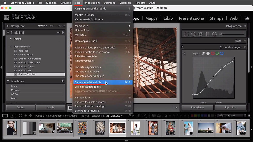 adobe lightroom Classic menu foto salva metadati nel file