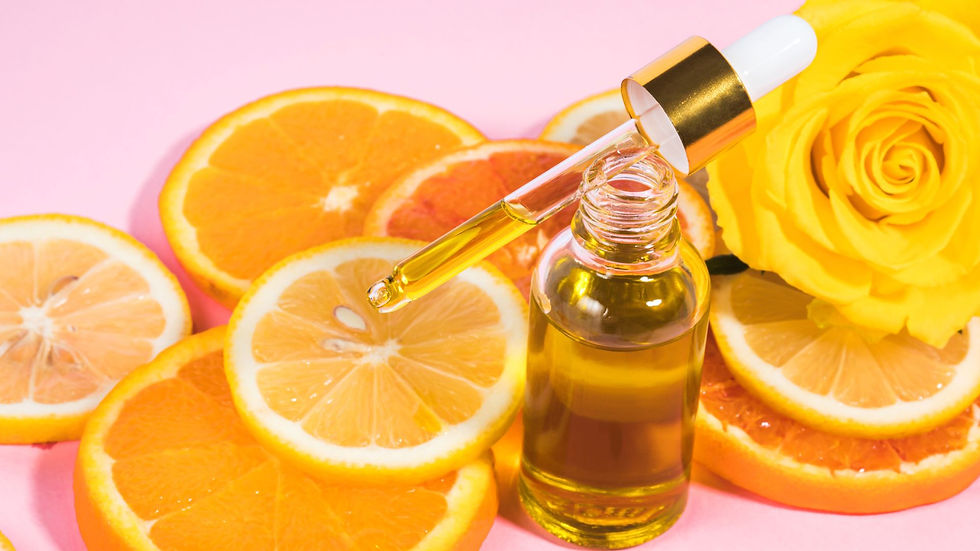 Face serum show with citrus fruits