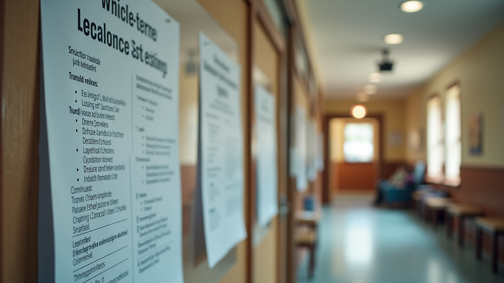 Eye-level view of a community center bulletin board with scholarship flyers