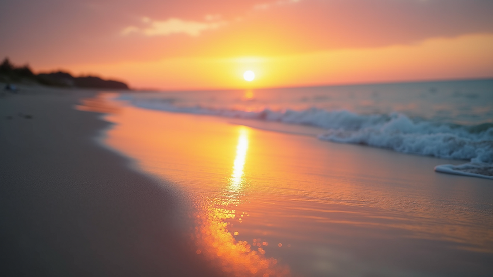 Eye-level view of a serene beach at sunrise