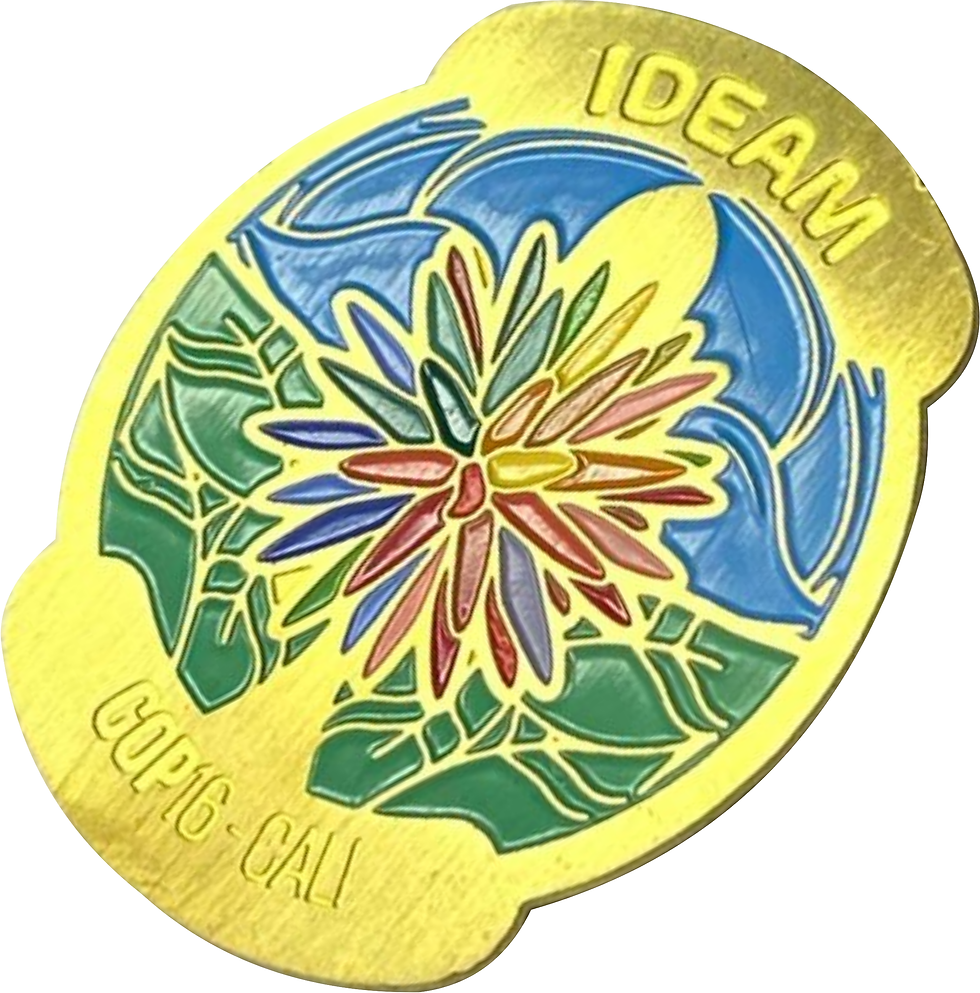 Pin de solapa ovalado de metal dorado con bordes festoneados. El diseño central presenta una flor estilizada