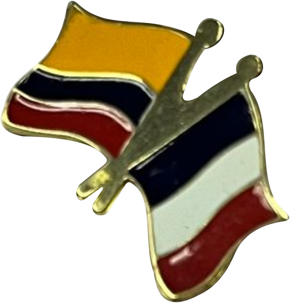 Pin de solapa de metal esmaltado representando la bandera de Colombia, con franjas horizontales de amarillo, azul y rojo,