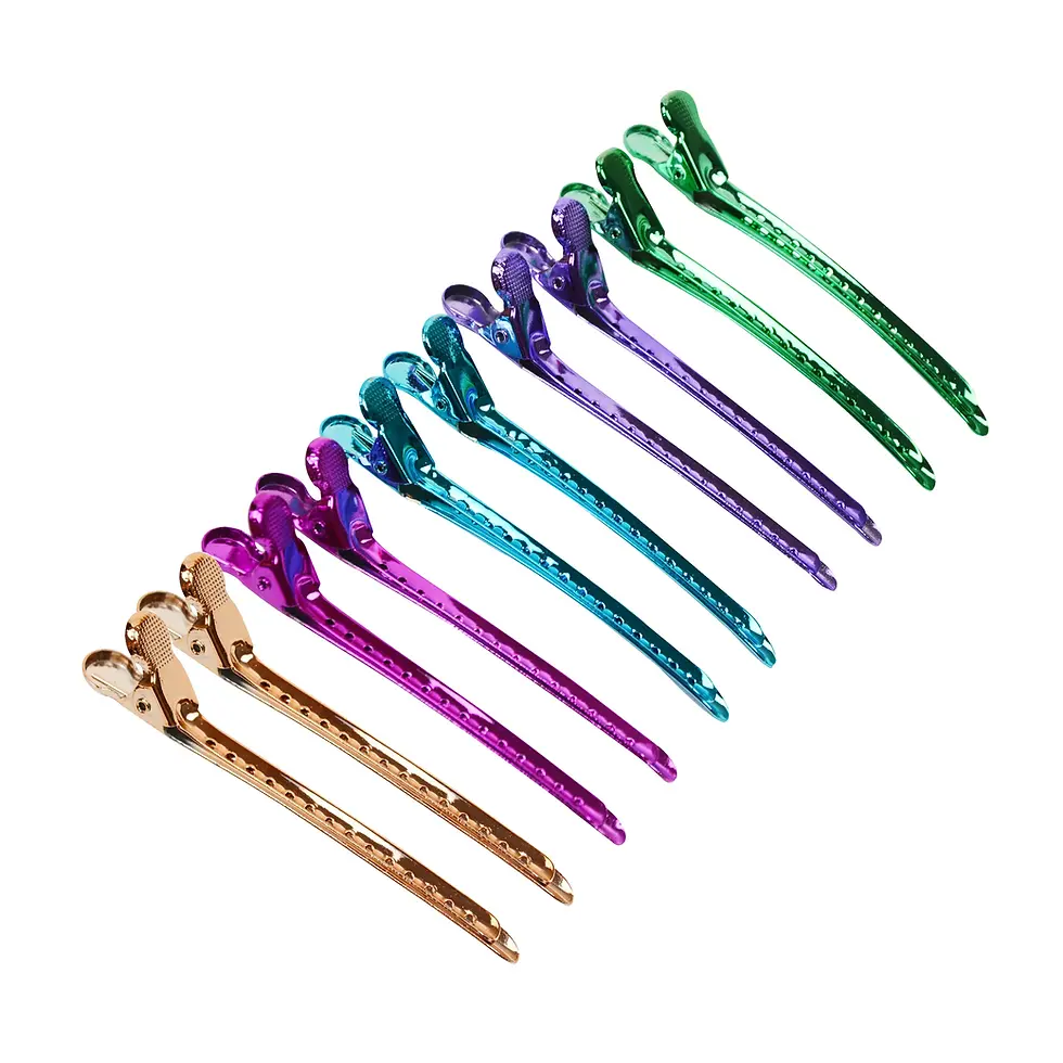 Colorful metal single prong hair styling section clips