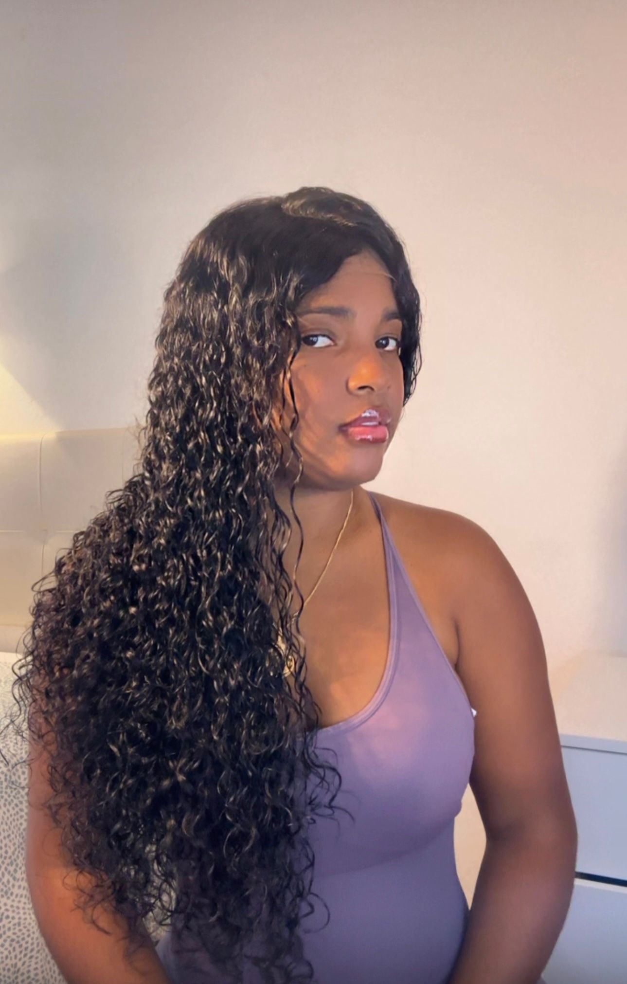 Peluca Rizada Larga Castaño