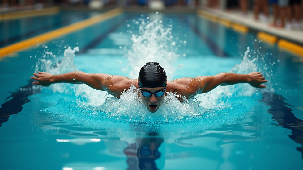 Eye-level view of a swimmer preparing for a dive