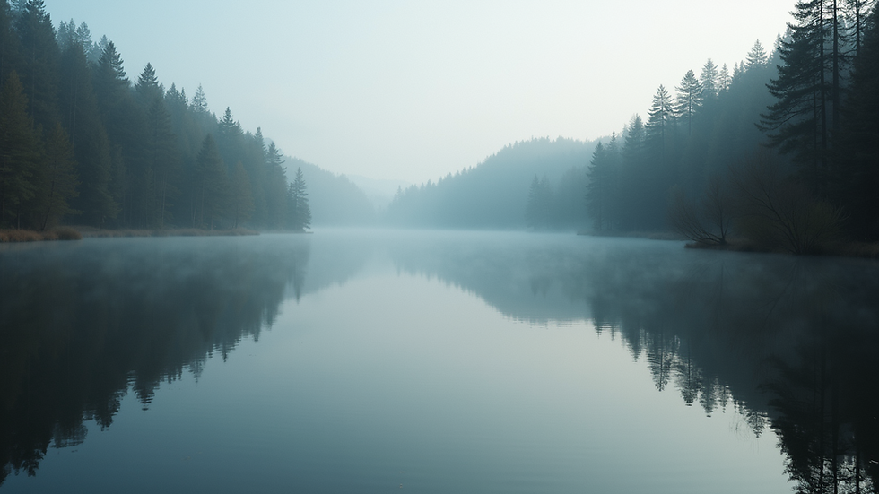 Close-up view of a calm lake reflecting the surrounding trees