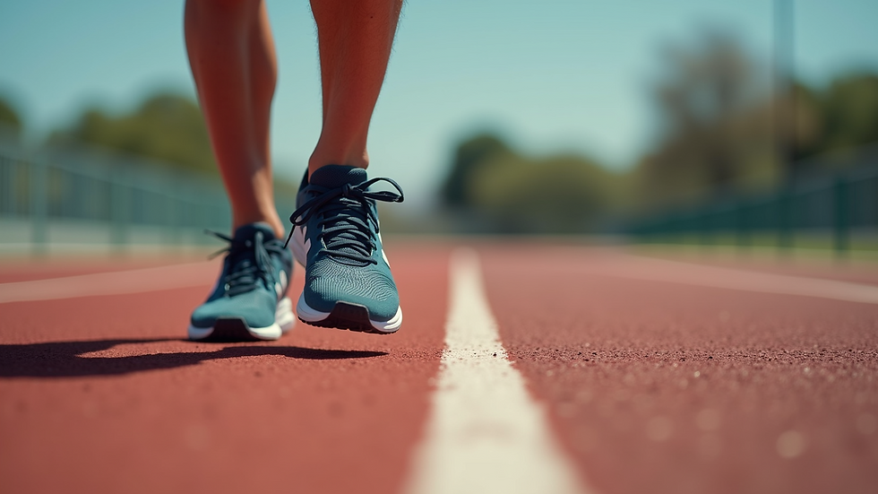 Close-up view of a pair of running shoes on a track