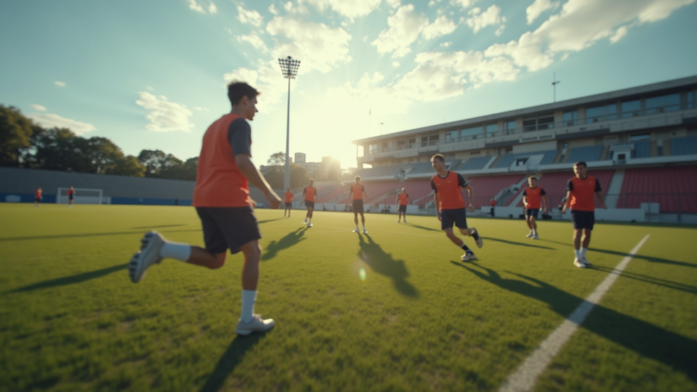 Wide-angle view of a football team in practice