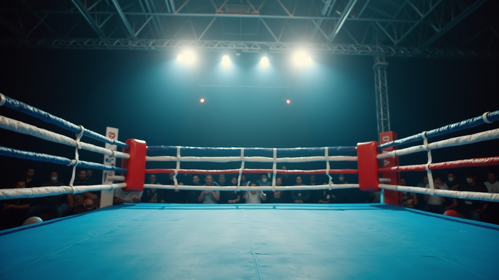 Eye-level view of a boxing ring with a focused atmosphere