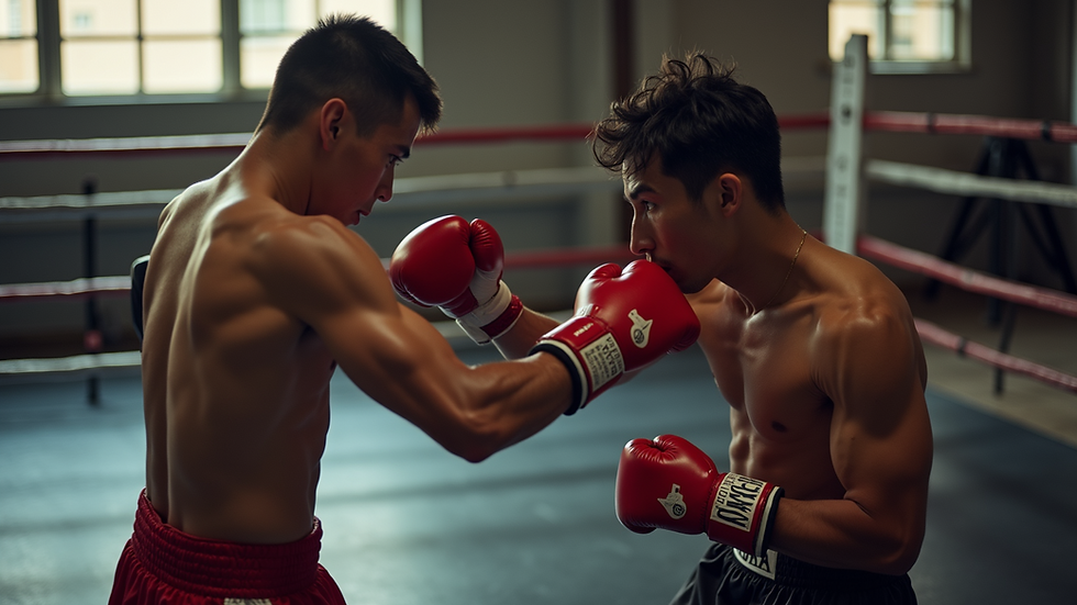High angle view of a boxer practicing visualization techniques