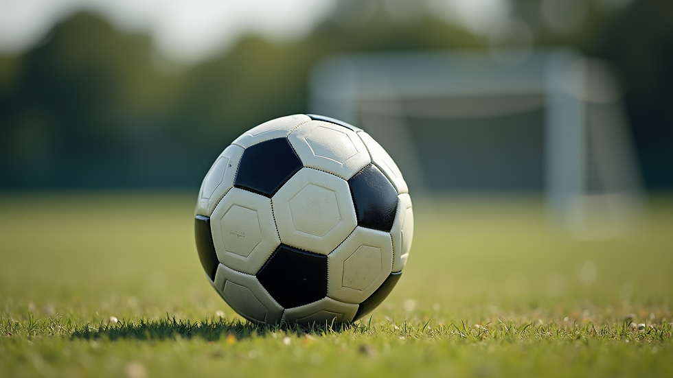 Close-up view of a football resting on an outdoor surface
