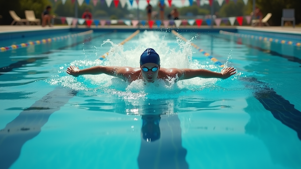 Eye-level view of a swimmer diving into the pool