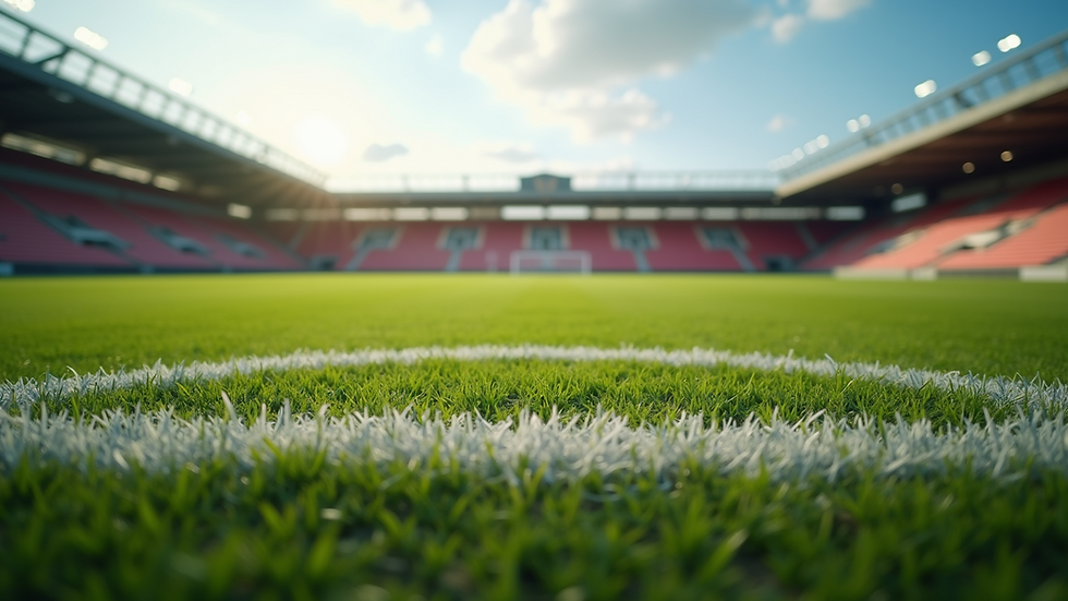 Eye-level view of a peaceful football field