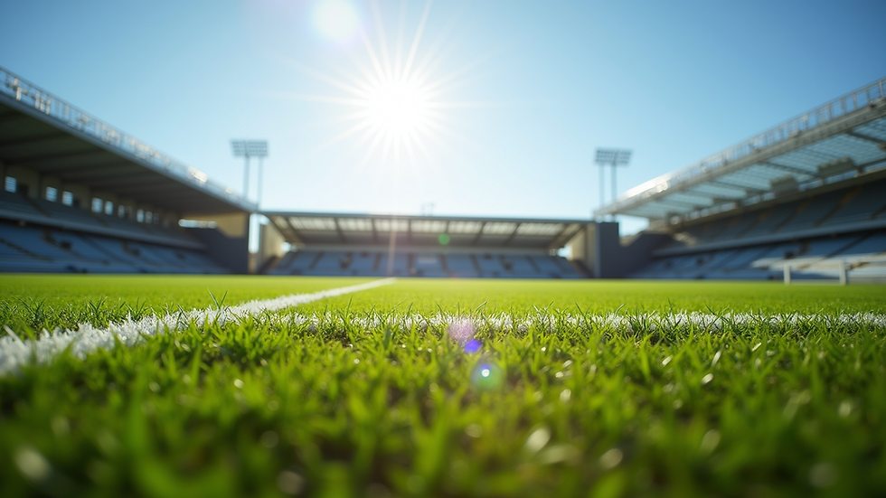 Eye-level view of a football training ground under clear skies