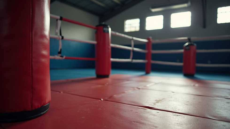 Close-up of a kickboxing training mat set for a session