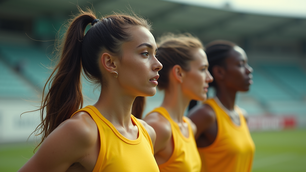 High angle view of athletes training together in harmony