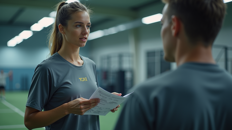 High angle view of a sports psychologist working with an athlete in a training room