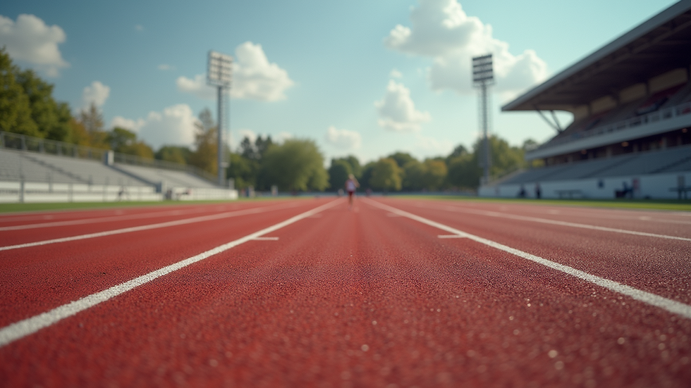 High angle view of a running track with multiple lanes
