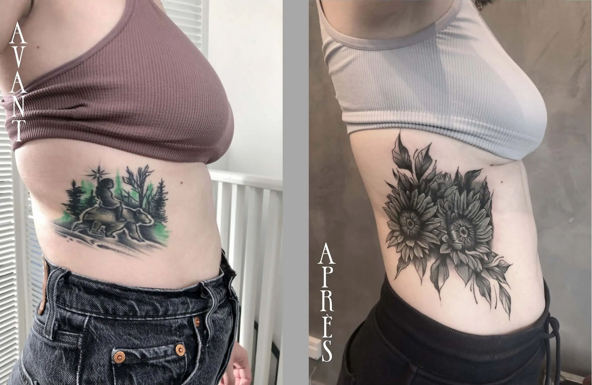 recouvrement d'un tatouage raté refait à bordeaux