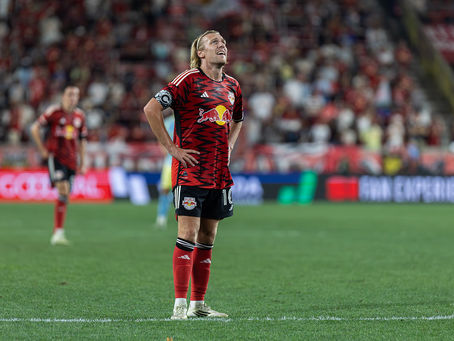 New York Red Bulls captain Emil Forsberg looks up at the sky
