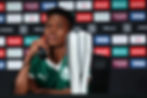 Estevao #41 of Palmeiras speaks to the media in a post match press conference alongside his Superior Player of the Match award after the FIFA Club World Cup 2025 group A match between SE Palmeiras and FC Porto