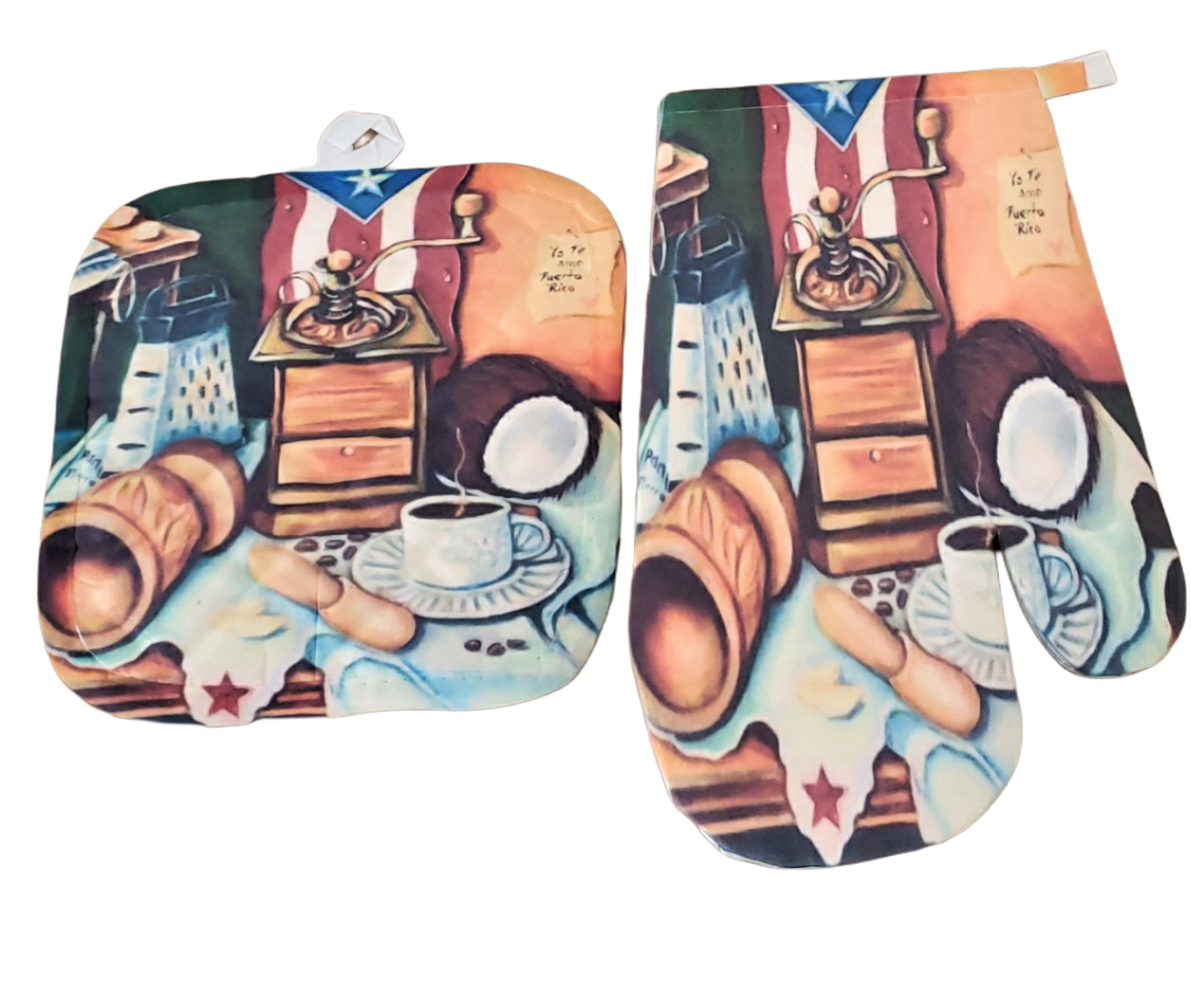 "A Puerto Rican's Kitchen" Oven Mitt & Pot Holder Set