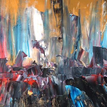 Thumbnail: Metropolis - Vibrant multi-color cityscape abstract palette knife painting on canvas