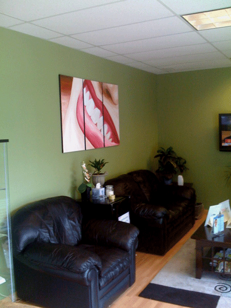 Dentist's office reception area custom painting of beautiful teeth and smile by Kelly Anne Bedford 
