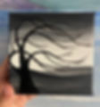 Night Breeze - mini black and white tree painting