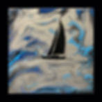 Silvery Moonlight - 8x8 mini abstract sailboat painting in silver and blue