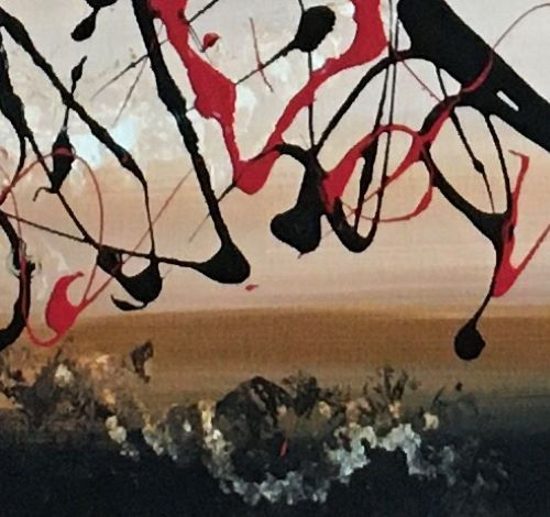 Thumbnail: Eye of the Storm red black white brown abstract painting