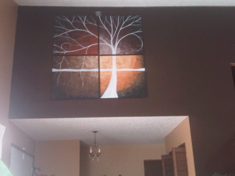 Custom abstract tree on four canvases in earthy colours