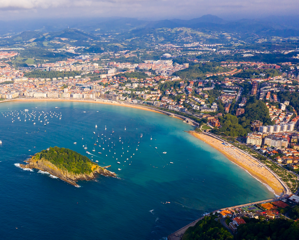 Aerial view of San-Sebastian and Beach of La Concha at sunny day, Spain.._edited