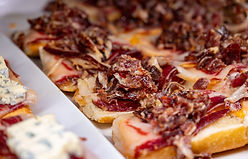 Typical snack of Basque Country, pinchos or pinxtos skewers with small pieces of bread, se